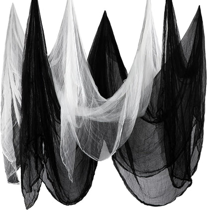 Boao Halloween Cheese cloth 27.56 x 295.28 Inch White Black Cheesecloth Roll for Crafts Large Cotton Muslin Gauze Fabric for Halloween Outdoor & Indoor Spooky Decoration