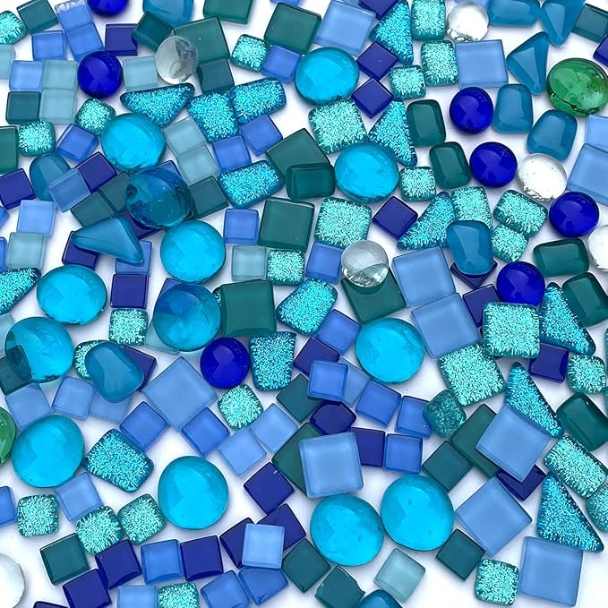 LITMIND Assorted Blue Irregular Crystal Mosaic Tiles, 9oz Value Pack - Perfect for Art Crafts, Mosaic Making Projects, Home Decor, and More