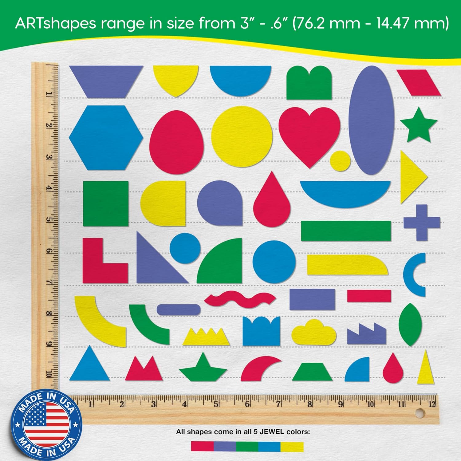 ARTshapes 840 pc Creative Paper Shapes Pack with 70+ Idea Guide - US Made Card Stock - Punch Out Funky DIY Craft Supplies for Whimsical Art Designs, Paper Crafts, and Pattern Play 5 Jewel Colors - Crafty Corner