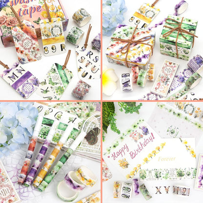 24 Rolls Washi Tape Set - Floral Alphabet Themed Decorative Masking Tape, Adhesive Artists Tape for Journaling Supplies, DIY Craft, Scrapbooking Supplies, Gift Wrapping, School Supplies