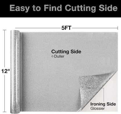 TORC Silver Glitter HTV Heat Transfer Vinyl Roll 12 inch x 5 ft Iron on Vinyl for T Shirts Crafts