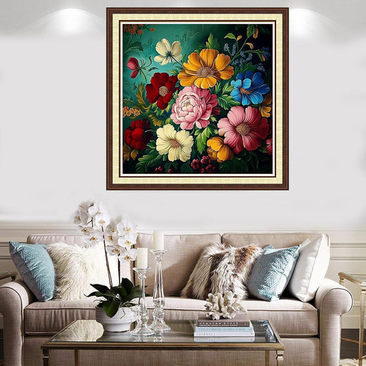 Findvoor Counted Cross Stitch Kits for Adults Full Range of Cross Stitching Embroidery Unprinted Pattern for Beginners, 11CT Needlepoint Kit Patterns Embroidery Kits-Colorful Flowers 18x18 inch