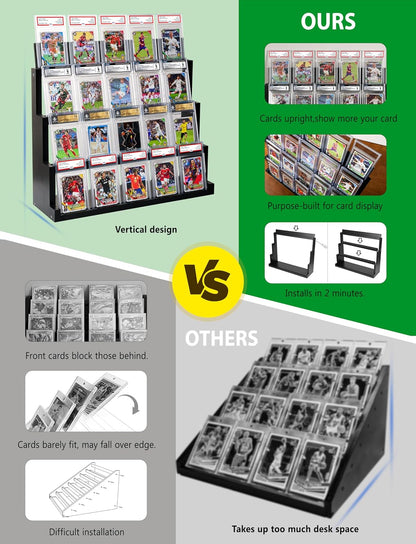 4-Tier Card Display Stand ,Wooden Trading Card Display Case for Graded Cards,Baseball Sports Card Display for PSA CGC SGC BGS Slabs