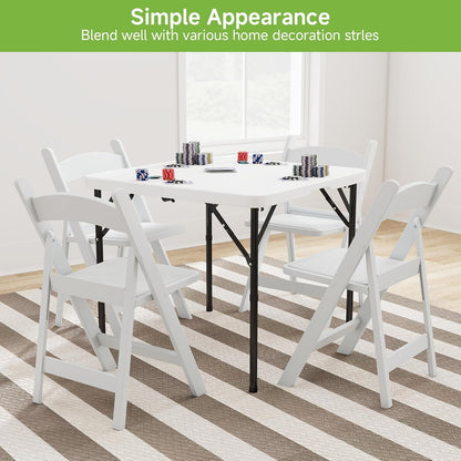 Real Relax Folding Table, 34" Square Portable Card Table with Handle and Removable Legs for Indoor Outdoor Picnic Party BBQ Camping Wedding,White