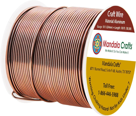 Mandala Crafts 18 Gauge Anodized Aluminum Craft Wire for Jewelry Making - 100 FT Colored Flexible Brown Wire - Bendable for Bonsai Armature Crafting Sculpting - Crafty Corner