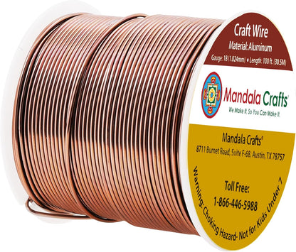 Mandala Crafts 18 Gauge Anodized Aluminum Craft Wire for Jewelry Making - 100 FT Colored Flexible Brown Wire - Bendable for Bonsai Armature Crafting Sculpting - Crafty Corner