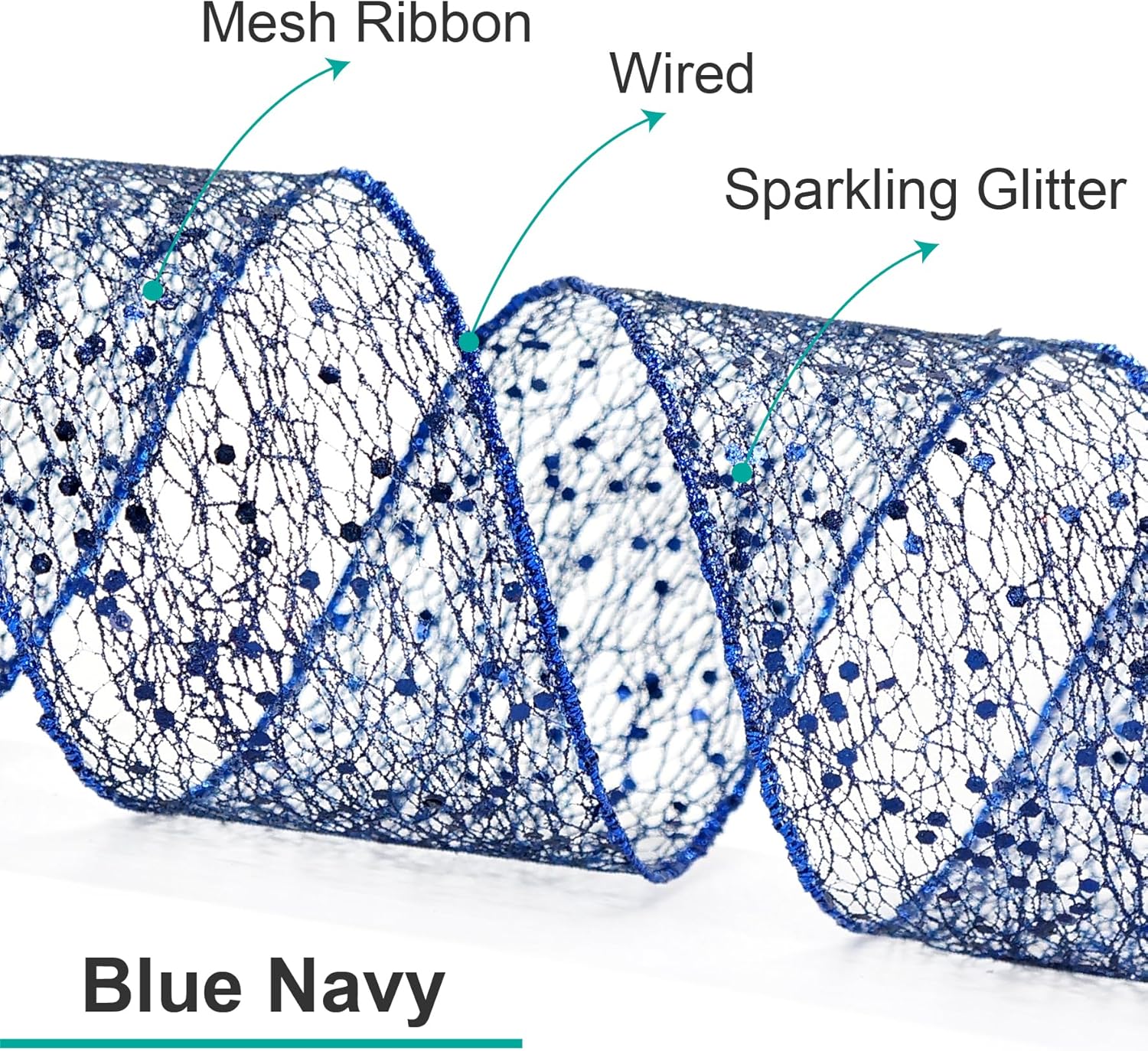 CT CRAFT LLC Sparkling Glitter Mesh Wired Ribbon 2.5" x 10 Yards Blue Navy for Christmas Home Decor Bow Gift Wrapping DIY Crafts Wreath - Crafty Corner