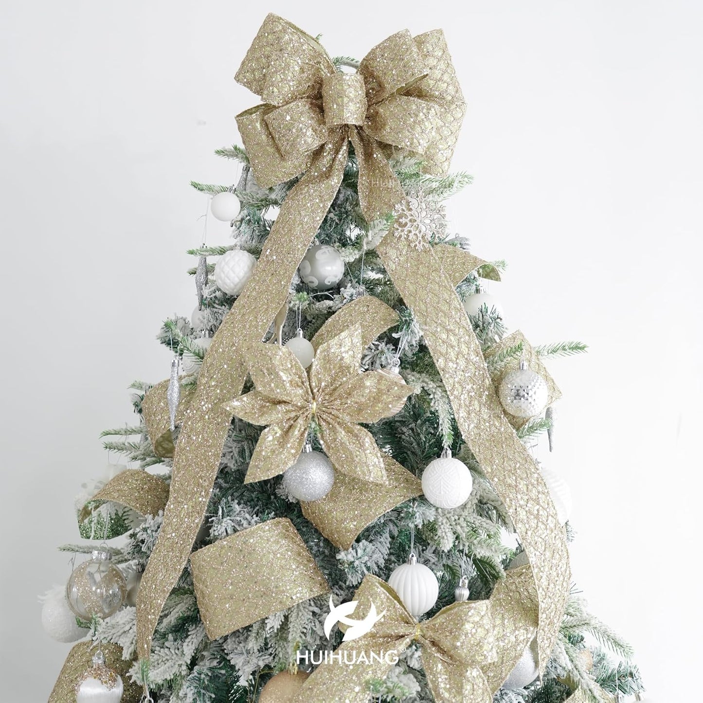 HUIHUANG Champagne Glitter Wired Ribbon for Christmas Tree 2.5 inch Champagne Gold Diamond Mesh Ribbon for Tree Decoration, Wreaths, Garland, Gift Wrapping, Bows Making, Home Decor -10 Yards - Crafty Corner