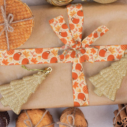 2 Rolls Fall Pumpkins Ribbons for Bows, Thanksgiving Wired Edge Ribbon Autumn Maple Leaf Burlap Ribbons for Gift Wrapping Fall Thanksgiving Decoration Supplies - Crafty Corner