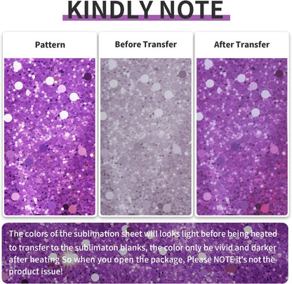 Sublimation Transfer Sheets for Tumblers Blanks Tshirts,Purple Glitter Sublimation Transfer Paper for Heat Press Machine,8pcs,12x12