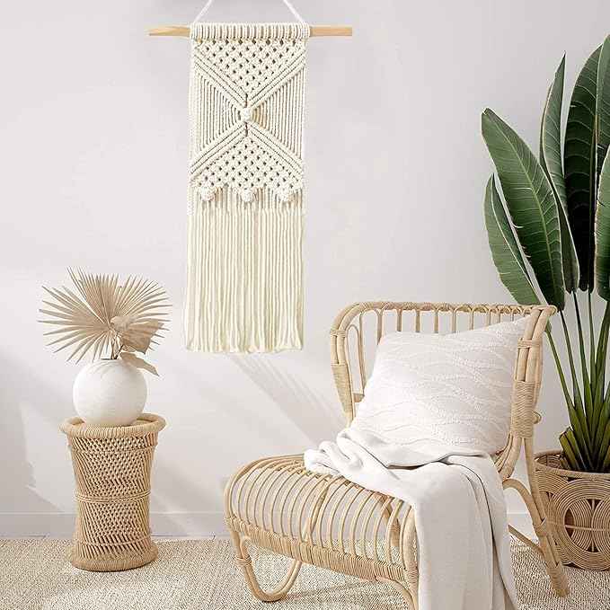 RQWZBCHX DIY Macrame Wall Hanging Kits, 3 Patterns Macrame DIY Wall Hangers for Beginners, Home Decor with 200 Meters Macrame Cord, 3 PCS Wooden Dowels and Instruction Booklet for Macrame Starters