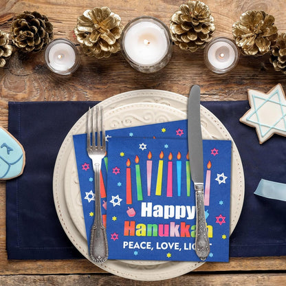 60 Pcs Happy Hanukkah Cocktail Paper Napkins 6.5 x 6.5 Inches Disposable Paper Napkins Dessert Beverage Napkin for Decoupage Luncheon Napkin for Party Wedding Birthday Party