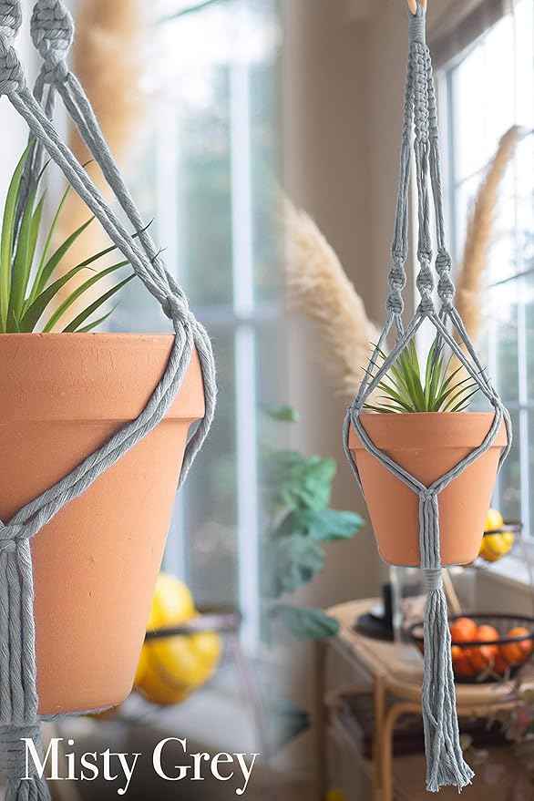 Aesthetic Creative Macrame Kit, Makes 3 DIY Plant Hangers for Teens & Adult Beginners, Craft Supplies for Boho Art Project-3 Custom Color Macrame Cord, Wooden Rings & Instructions