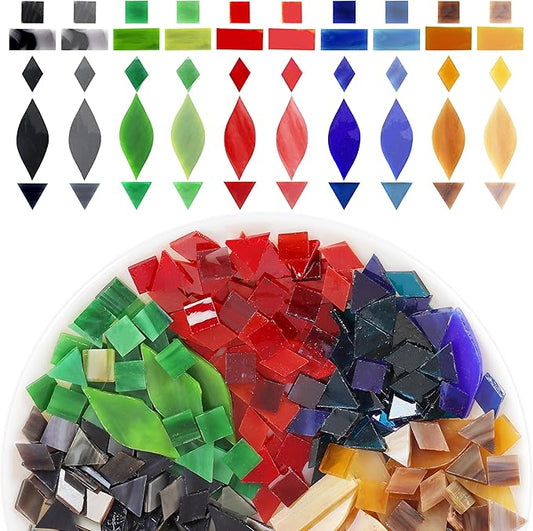 Mosaic Glass Pieces Tiles for Adults: LATIIZ 320Pcs Retro Color Mixed 5 Shapes Stained Glass Bulk for Beginner Artist - Mosaics Kit for Making Art Project Craft DIY Lamp Vase Coaster Stepping Stone