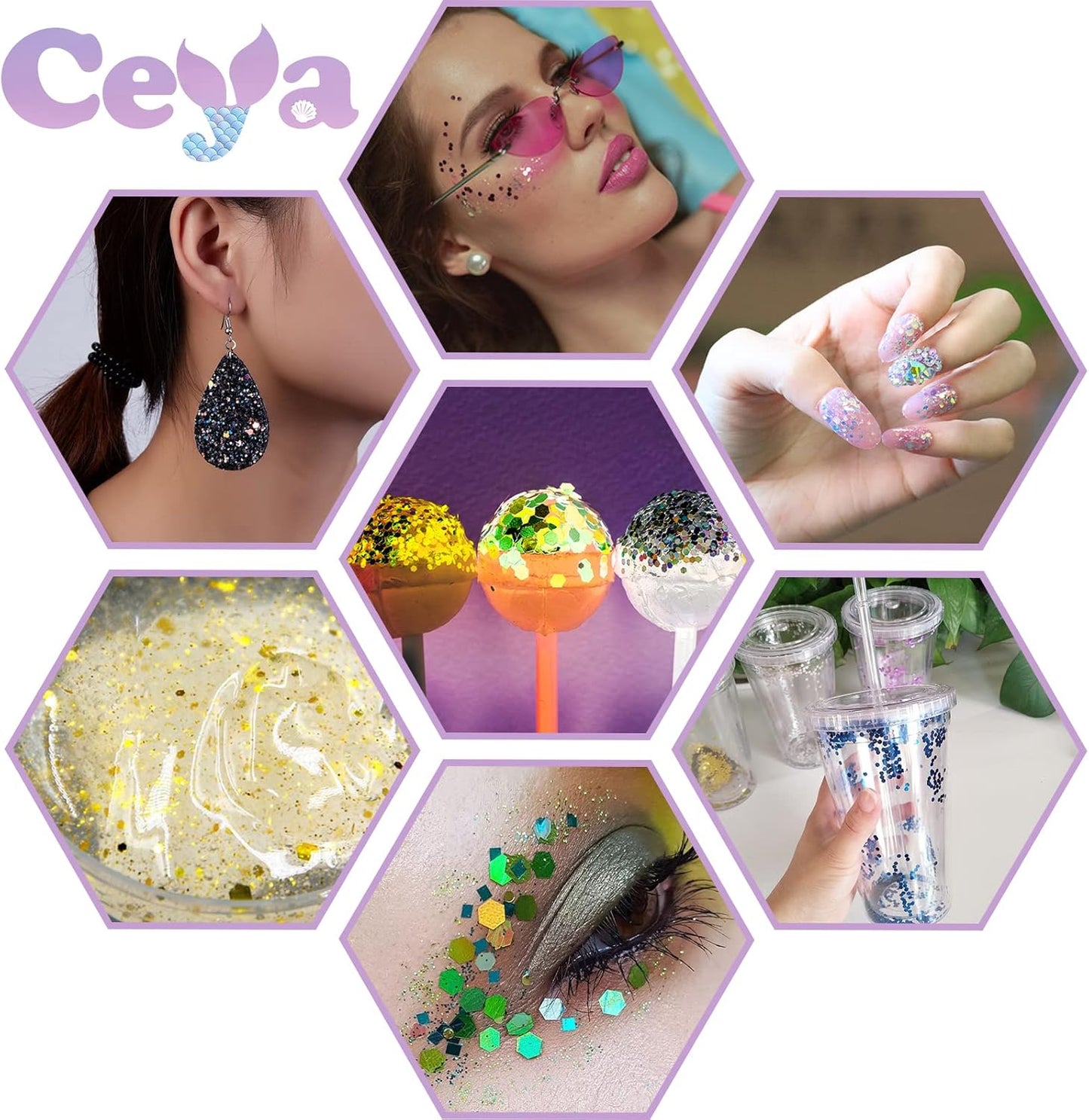 Ceya Holographic Chunky Glitter, 4.9oz/ 140g Cyan Craft Glitter Powder Mixed Fine Flakes Iridescent Nail Sequins for Nail Art, Hair, Epoxy Resin, Tumblers, Slime, Painting, Festival Decor