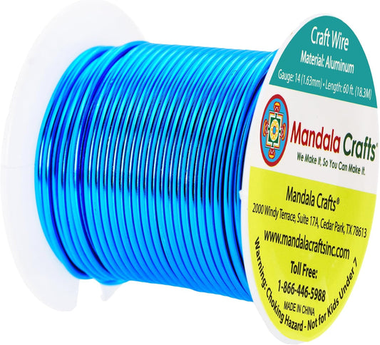 Mandala Crafts 14 Gauge Anodized Aluminum Craft Wire for Jewelry Making - 60 FT Colored Flexible Bondi Blue Wire - Bendable for Bonsai Armature Crafting Sculpting - Crafty Corner