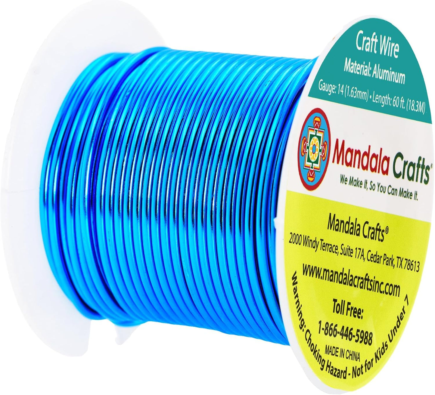 Mandala Crafts 14 Gauge Anodized Aluminum Craft Wire for Jewelry Making - 60 FT Colored Flexible Bondi Blue Wire - Bendable for Bonsai Armature Crafting Sculpting - Crafty Corner