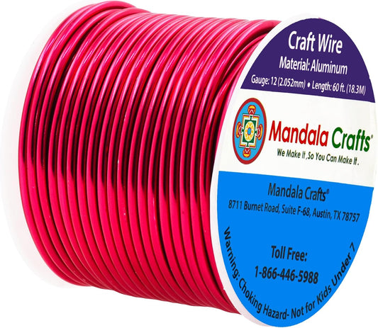 Mandala Crafts 12 Gauge Anodized Aluminum Craft Wire for Jewelry Making - 60 FT Colored Flexible Raspberry Wire - Bendable for Bonsai Armature Crafting Sculpting - Crafty Corner