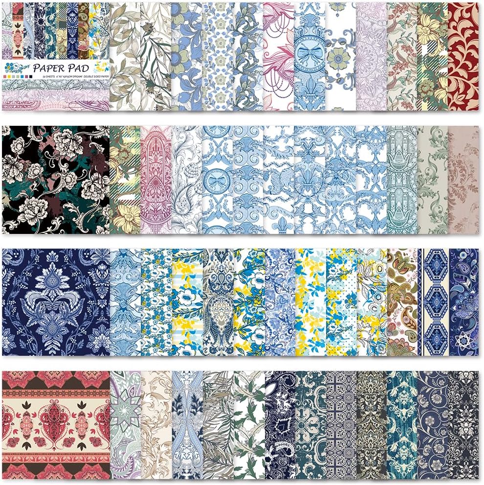 Square Origami Paper 6x6 Double Sided 50 Sheets 50 Colors 70GSM Origami Kit Japanese Chiyo Easy Fold Arts Crafts DIY Handwork Beginner Baroque - Crafty Corner