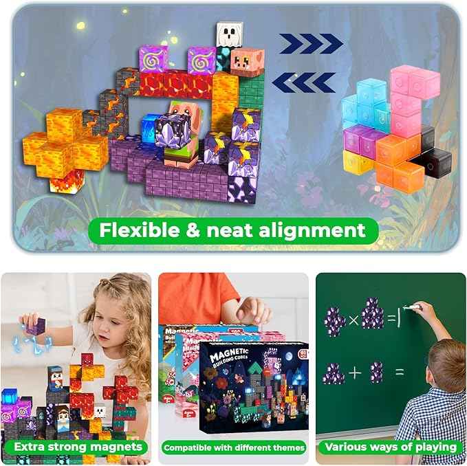 150PCS Magnetic Blocks with Light up Blocks - Magnetic Building Blocks for Kids Ages 4 5 6 7 8 9 10, Magnetic Light up Building Blocks, STEM Sensory Learning Toys, Birthday Gift for Kids Ages 3+