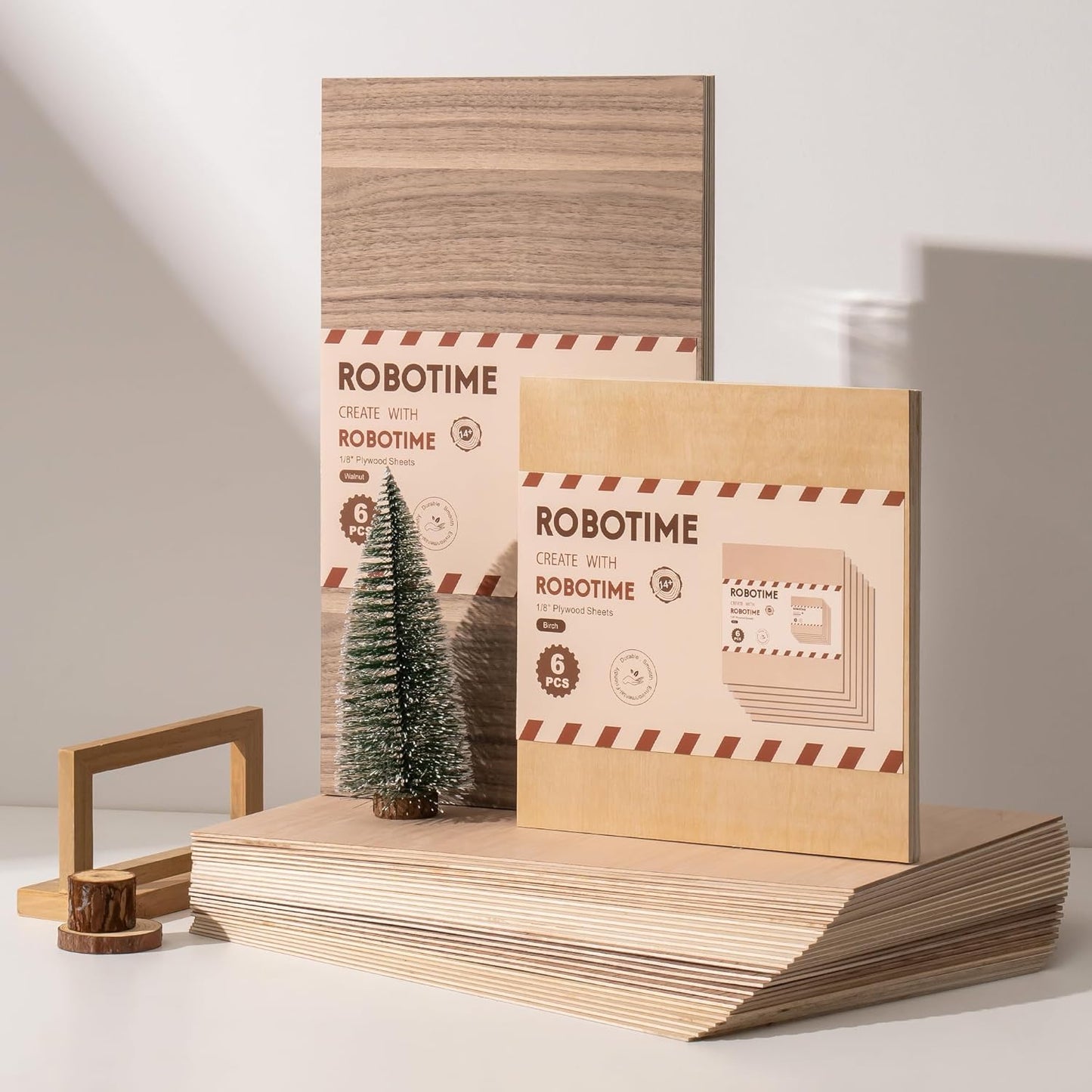 ROBOTIME 3mm Plywood 6 Pcs, 1/8 Maple Plywood for Laser Cutting & Engraving, Thin Maple Boards 12"x12" Wood Sheets