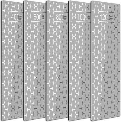 Diamond Sharpening Stone, 5 Pcs Knife Sharpener Stone with Non-Slip Base, Diamond Sharpening Plate for Scissors Pocket Knife Outdoor Kitchen Sharpening Tools (400/600/800/1000/1200 Grit)