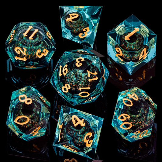 ARUOHHA DND Resin Dice Dragon Eye Dice Liquid Core Red Sharp Edged Dice Set with Gift Box, Polyhedral D and D Dice Set Role Playing Game D20 D12 D10 D8 D6 D4