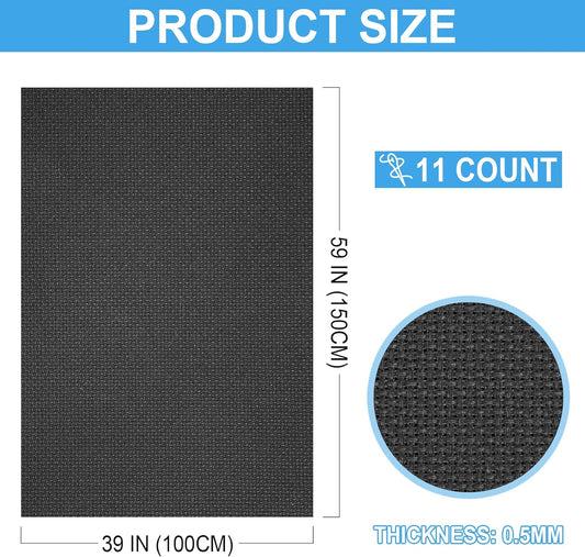 Cross Stitch Fabric 11 Count Aida Cloth 59 x 39 Inch Large Size Classic Reserve Cross Stitch Supplies Embroidery Fabric Cloth Cross Stitching for Home DIY Craft Embroidery Decoration Handmade, Black