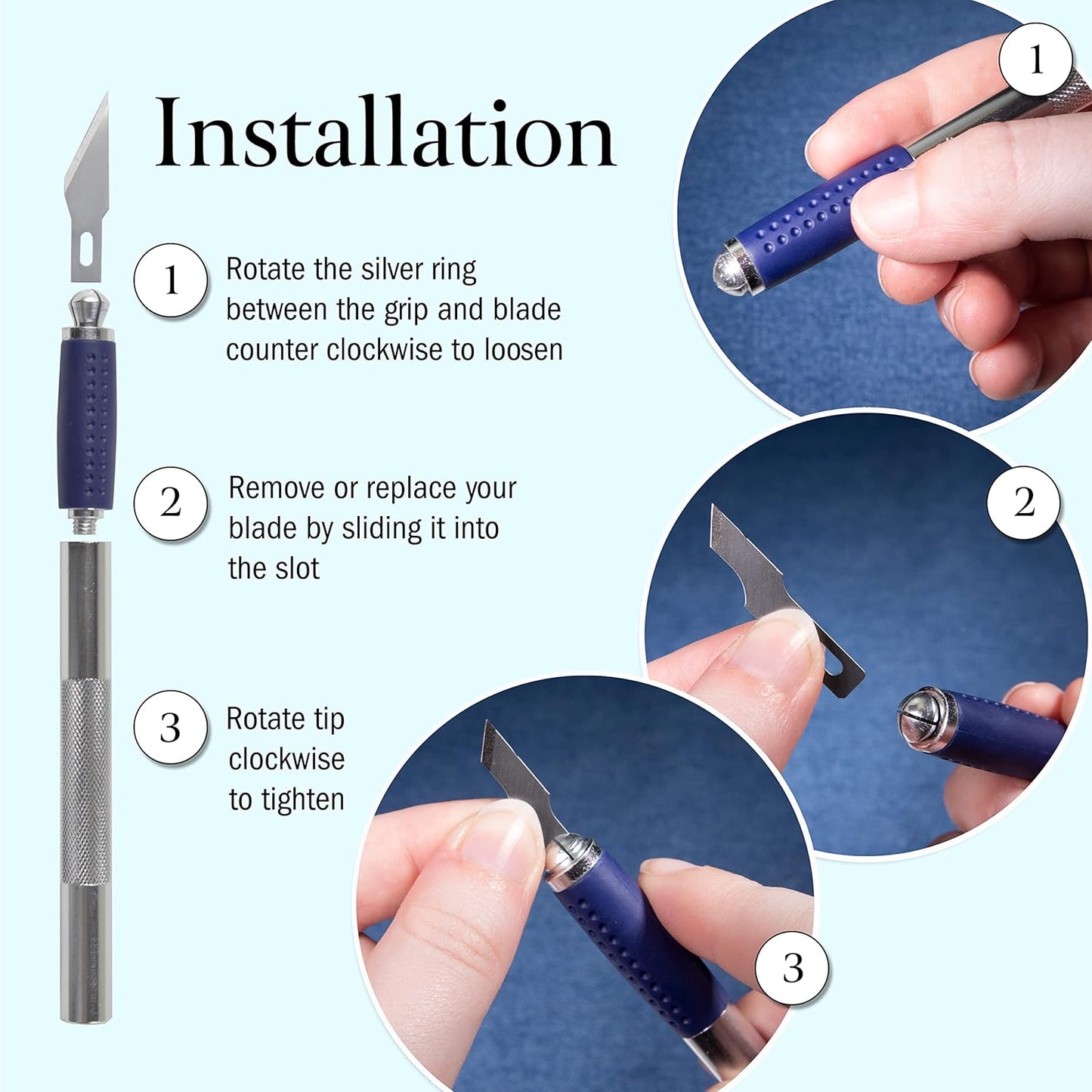 WA Portman Hobby Knife Set – 1pc Precision Knife with 6 Assorted Carbon Steel Hobby Blades – 7pc Craft Knives Kit for Cutting, Carving, Modeling, and DIY Craft Projects