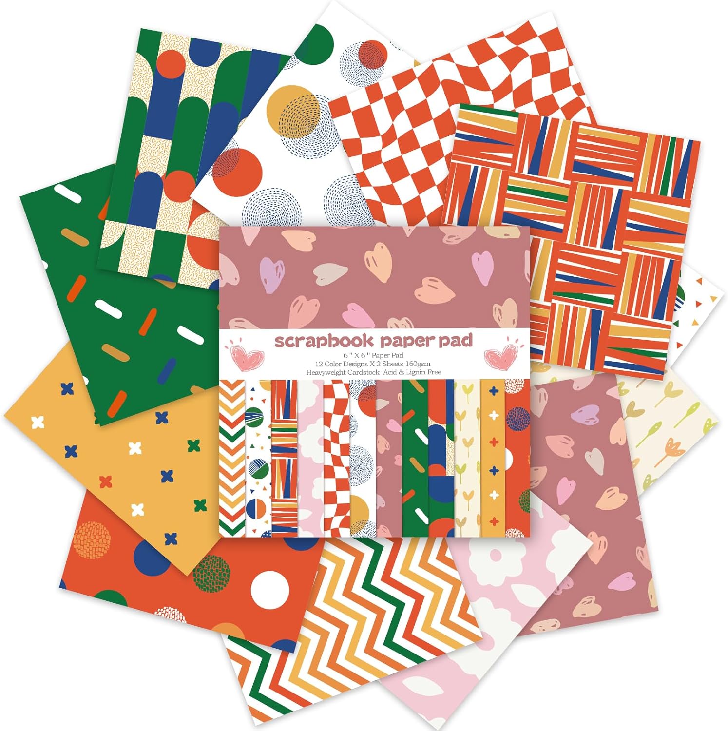 24 Sheets 12 Designs Scrapbook Paper Pad,6"×6” Single-Sided Decopodge Craft Cardstock Paper,Scrapbooking DIY Decorative Background Cardmaking Supplies.Sweet Love - Crafty Corner