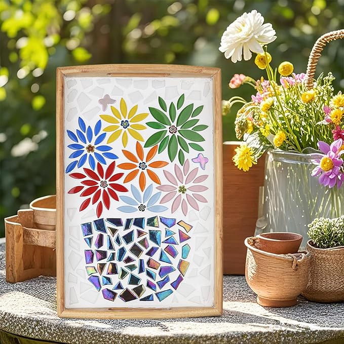 Youway Style Yellow Leaf Mosaic Tiles for Crafts Bulk,200g Petal Mosaic Glass Pieces,Flower Glass Tiles for Christmas Mosaic Decorations,Garden Mosaic Supplies Kit