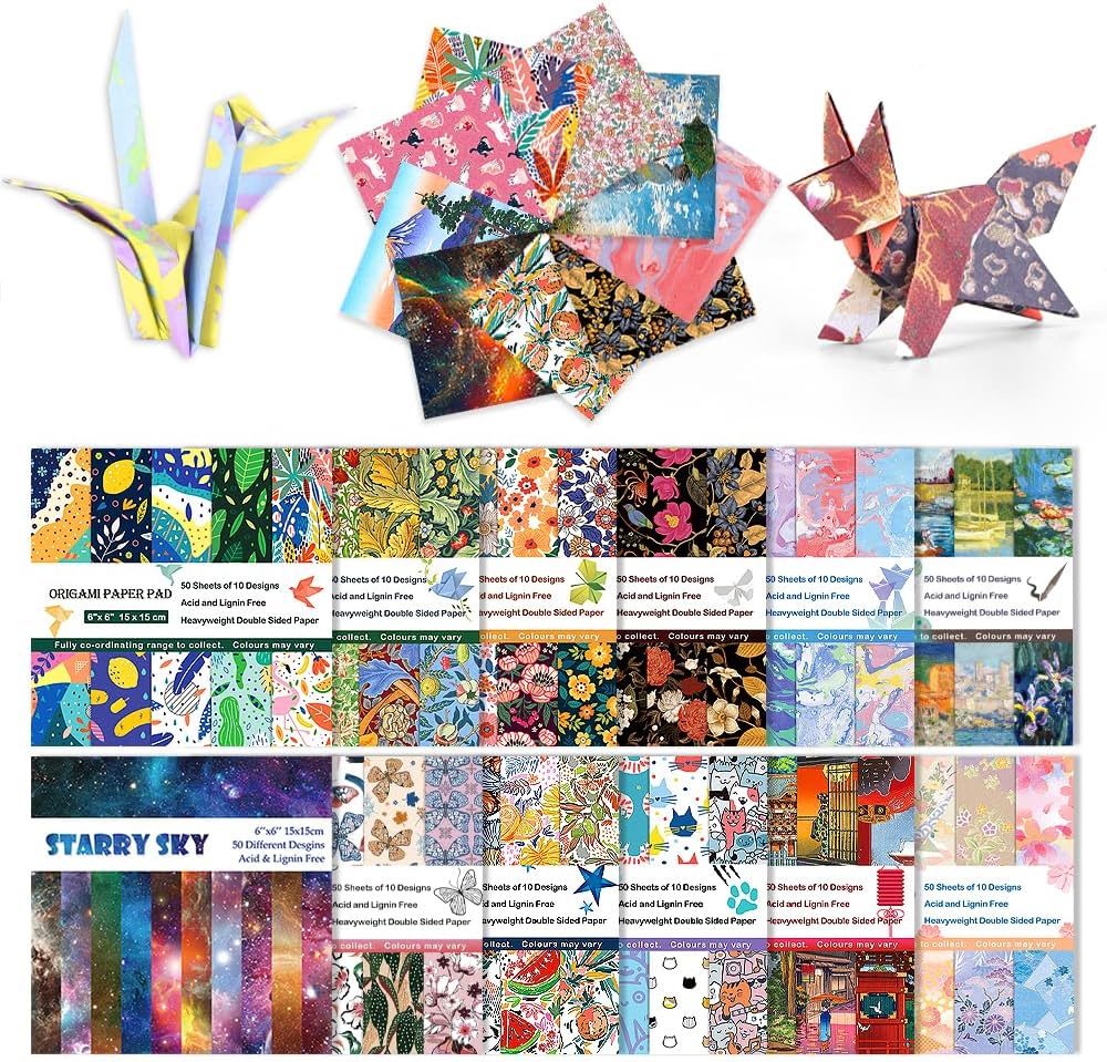 12 Different Packs Full Collection Origami Paper Kit 6 Inch Square Double Sided Color Vivid Colors Creation Easy Fold Paper Set Hand Crafts Paper Arts Creativity.01 - Crafty Corner