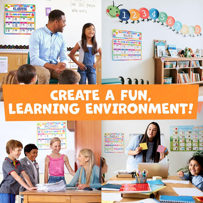 Momo & Nashi Happy Birthday Poster For Classroom 2pc - Back to School Supplies Classroom Birthday Chart Poster Bulletin Board Decorations for Teacher Elementary & Kindergarten