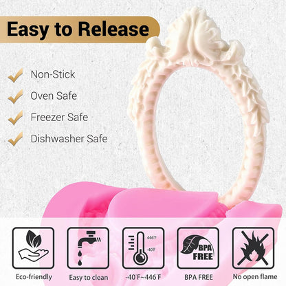 JOERSH 4PCS Baroque Frame Mold, Picture Photo Frames and Mirrors Silicone Fondant Mold for Cake Decorating, Cupcake Topper, Chocolate, Candy, Sugarcraft, Dessert Decor
