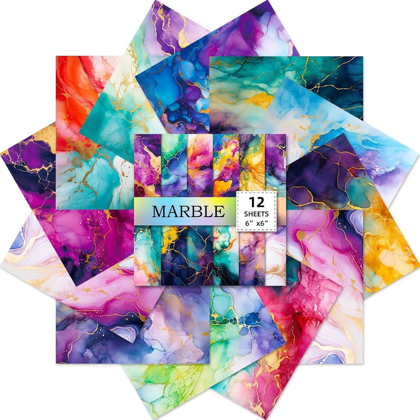Marbled Scrapbook Paper Pad Color Marbled Patterned Paper 6×6,24 Sheets Single-Sided Scrapbooking CardStock Papers Pad for Holiday Cardmaking DIY Origami Journaling. - Crafty Corner