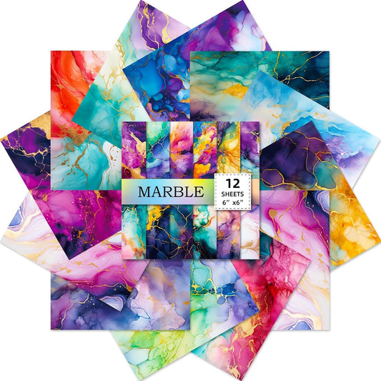 Marbled Scrapbook Paper Pad Color Marbled Patterned Paper 6×6,24 Sheets Single-Sided Scrapbooking CardStock Papers Pad for Holiday Cardmaking DIY Origami Journaling. - Crafty Corner