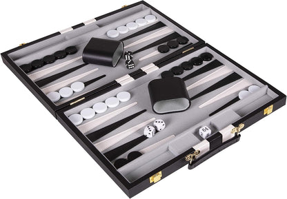 Backgammon Sets for Adults with Premium Leather Case | Classic Travel Backgammon Set for Adults and Kids with Strategy & Guide | 11 Inches | Small | Black