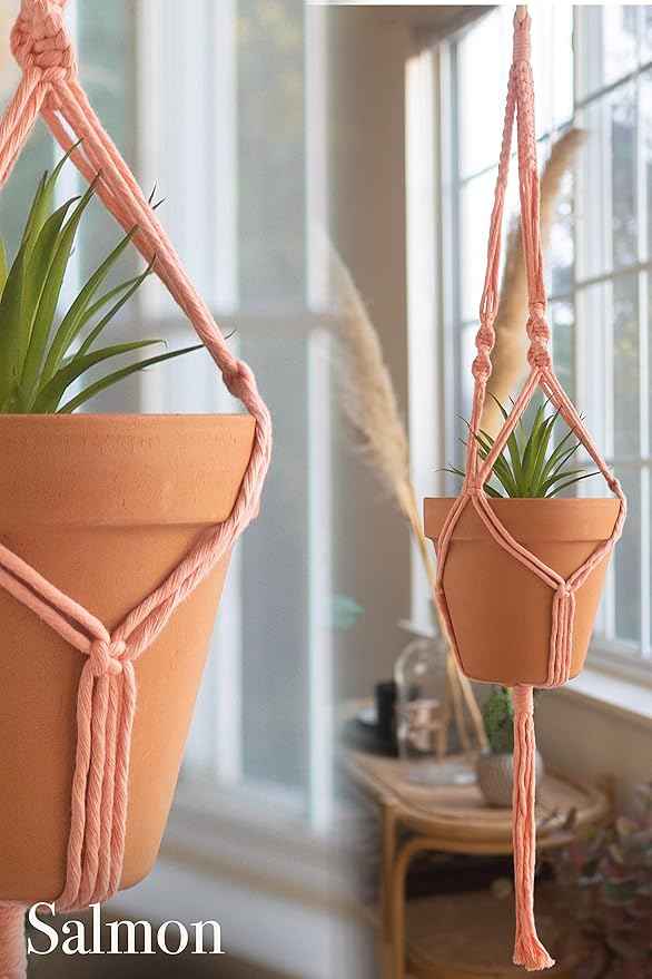 Aesthetic Creative Macrame Kit, Makes 3 DIY Plant Hangers for Teens & Adult Beginners, Craft Supplies for Boho Art Project-3 Custom Color Macrame Cord, Wooden Rings & Instructions