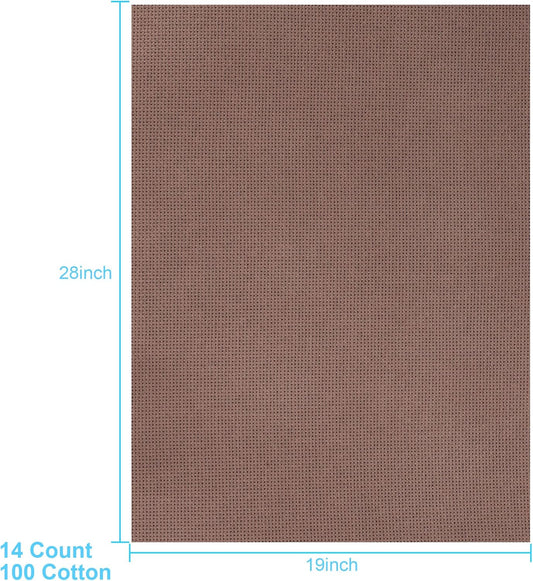 Aida Cloth 14 Count Cross Stitch Fabric,19×28inch (14CT, SaddleBrown)