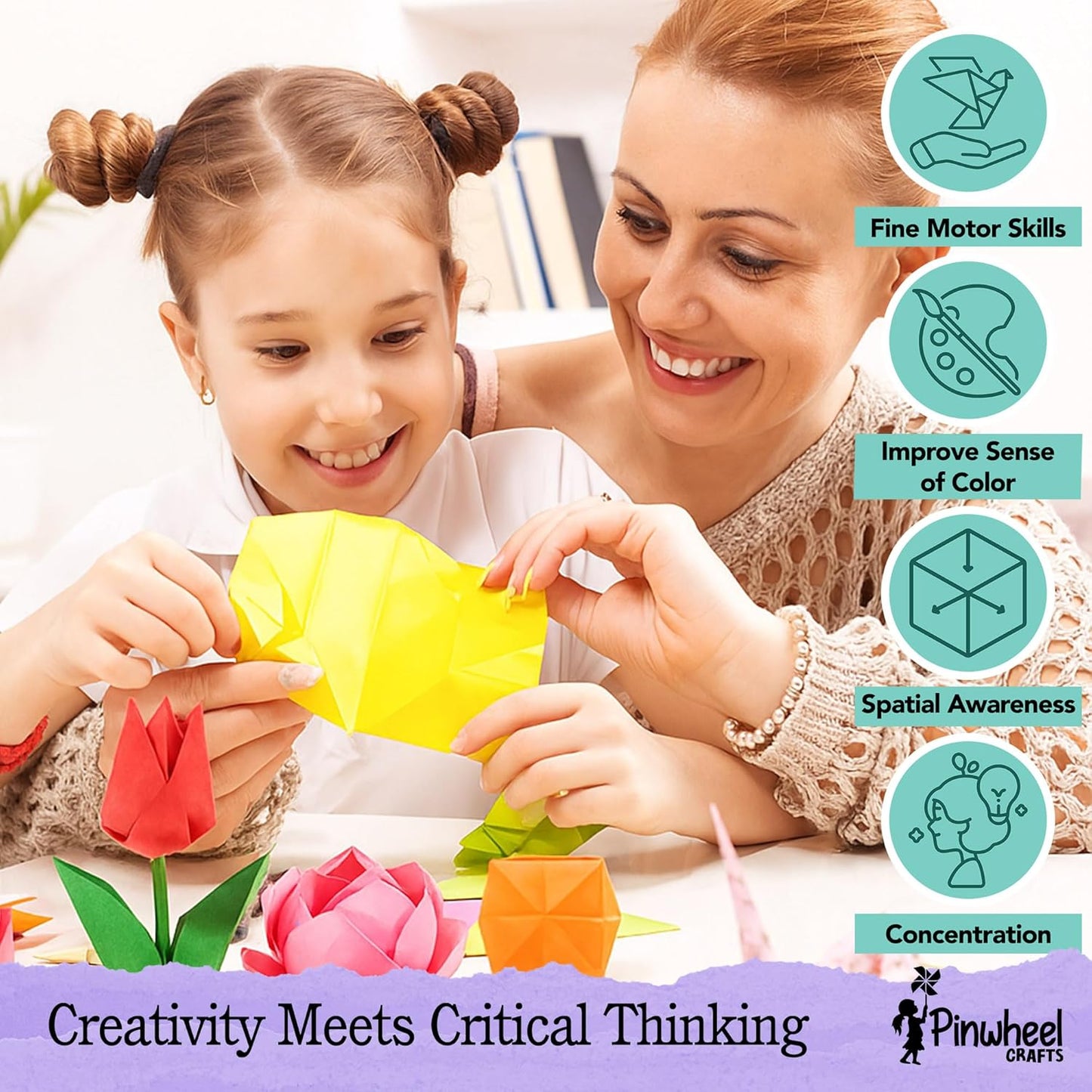 Pinwheel Crafts Origami Papers Kit - Multicolor Flower Origami Kit for Kids,Teens and Adults Ages 6 7 8 9 10 11 12+, Arts and Paper Crafts for Kids 550 Pcs - Fun Foldable Gift - Crafty Corner