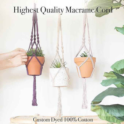 Aesthetic Creative Macrame Kit, Makes 3 DIY Plant Hangers for Teens & Adult Beginners, Craft Supplies for Boho Art Project-3 Custom Color Macrame Cord, Wooden Rings & Instructions