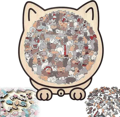 135 Piece Colored Cat Shaped Wooden Jigsaw Puzzle, Cats Shaped Wooden Puzzle, Unique Animal Shape Wood Puzzle and Acrylic Cover, Creative Gifts for Cats Lovers, Home Decor
