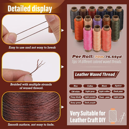 0.8 mm Leather Sewing Thread, 16 Colors 32 Yards Waxed Thread, Round Waxed Thread,Wax String for Bracelet Making, Sewing Stitching, Braiding, Beading, Bookbinding