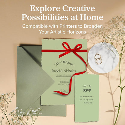 Wanderings Handmade Green Deckle Edge Blank Paper - 4x6 - Pack of 50 - Watercolour/Mixed Media Paper - Save The Date Invitations Greeting Cards Notes DIY Arts Crafts - Thick 150 GSM