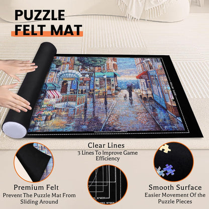 Jigsaw Puzzle Mat Roll Up - 1500 1000 500 Pieces Puzzel Matte, Black Roll-Up Puzzles Mats Felt Save Trays for Sorting Table Board Clear Sheets, Frame Keeper Storage Accessories for Adults