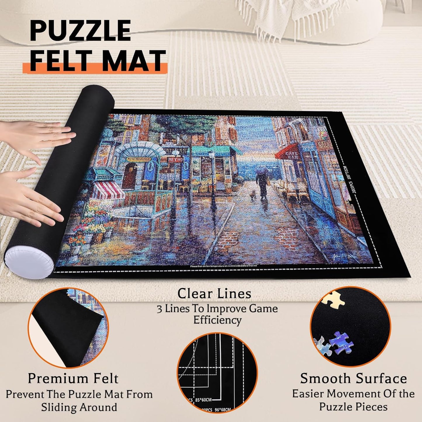 Jigsaw Puzzle Mat Roll Up - 2000 1500 1000 500 Pieces Puzzel Matte, Black Roll-Up Puzzles Mats Felt Save Trays for Sorting Table Board Clear Sheets, Frame Keeper Storage Accessories for Adults