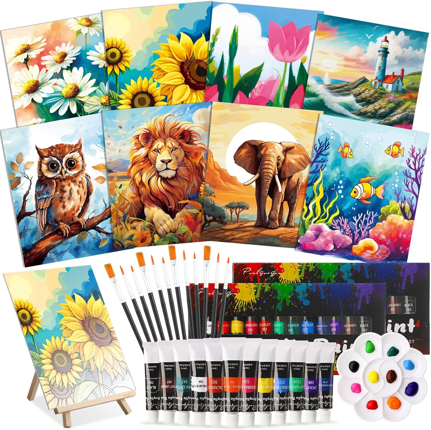 Cholemy 36 Pcs Paint and Sip Kit for Adults 8''x10'' Pre Drawn Canvas for Painting DIY Afro Acrylic Painting Kit Wood Easel Brushes Date Night Bulk for Christmas Party Gifts(Plants Animals) - Crafty Corner
