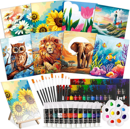 Cholemy 36 Pcs Paint and Sip Kit for Adults 8''x10'' Pre Drawn Canvas for Painting DIY Afro Acrylic Painting Kit Wood Easel Brushes Date Night Bulk for Christmas Party Gifts(Plants Animals) - Crafty Corner