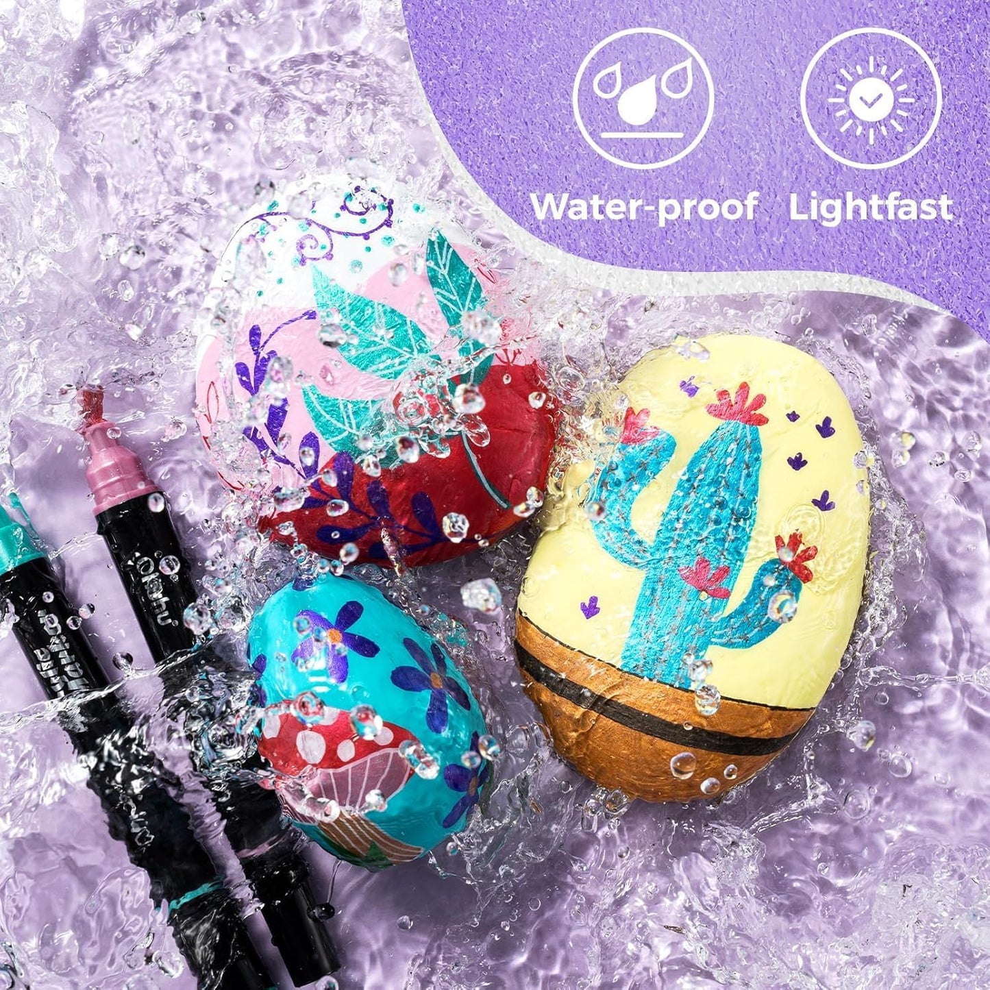 Ohuhu Acrylic Paint Pens 90 Colors: Dual Tips (Round & Fine) Acrylic Markers High Opacity Paint Markers Waterproof Lightfast for Rock Painting Easter Eggs Wood Glass Ceramic Canvas - Kakaako