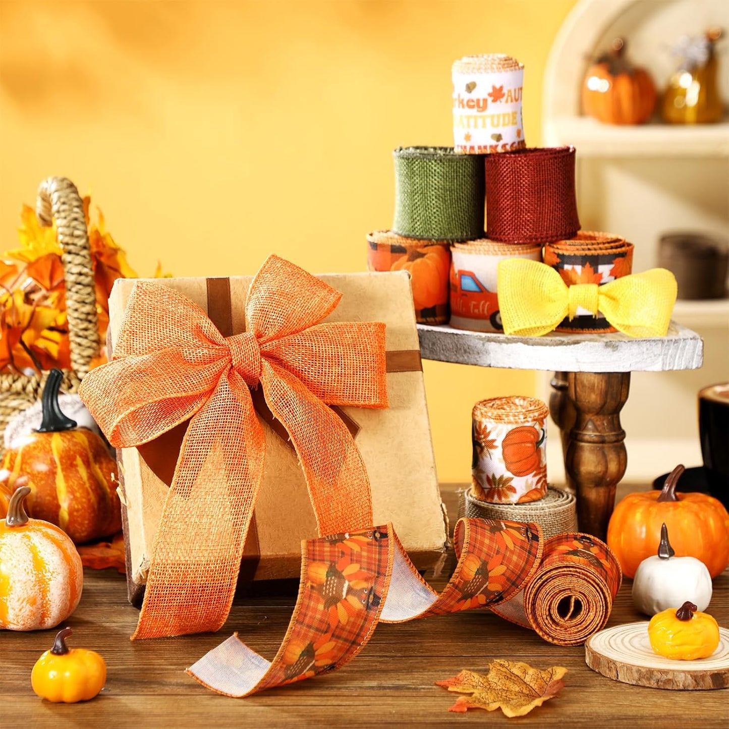 12 Rolls Fall Wired Edge Ribbon for Wreaths 2 Inch x 60 Yards Maple Leaves Pumpkin Turkey Print Ribbon Thanksgiving Plaid Crafts for Autumn Harvest Party Decoration Supplies, 12 Styles - Crafty Corner